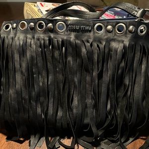 MIU MIU - VINTAGE BLACK LEATHER FRINGE PURSE HANDBAG